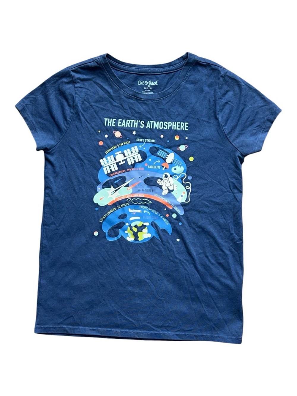 Cat & Jack Navy Blue 'The Earth's Atmosphere' Graphic Tee Size M (7/8)
